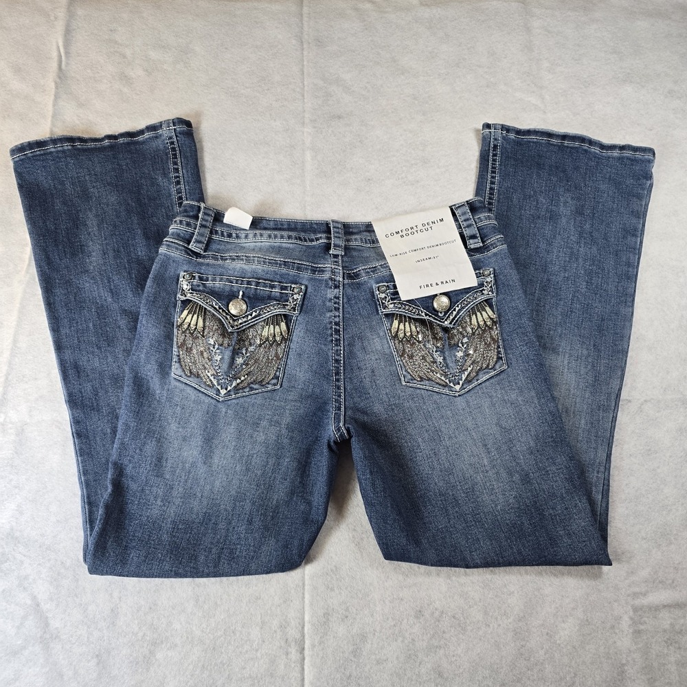 Fire & Rain Jeans Womens   Boot Cut Embellished 15x32 Stretch Y2K Western NWT
